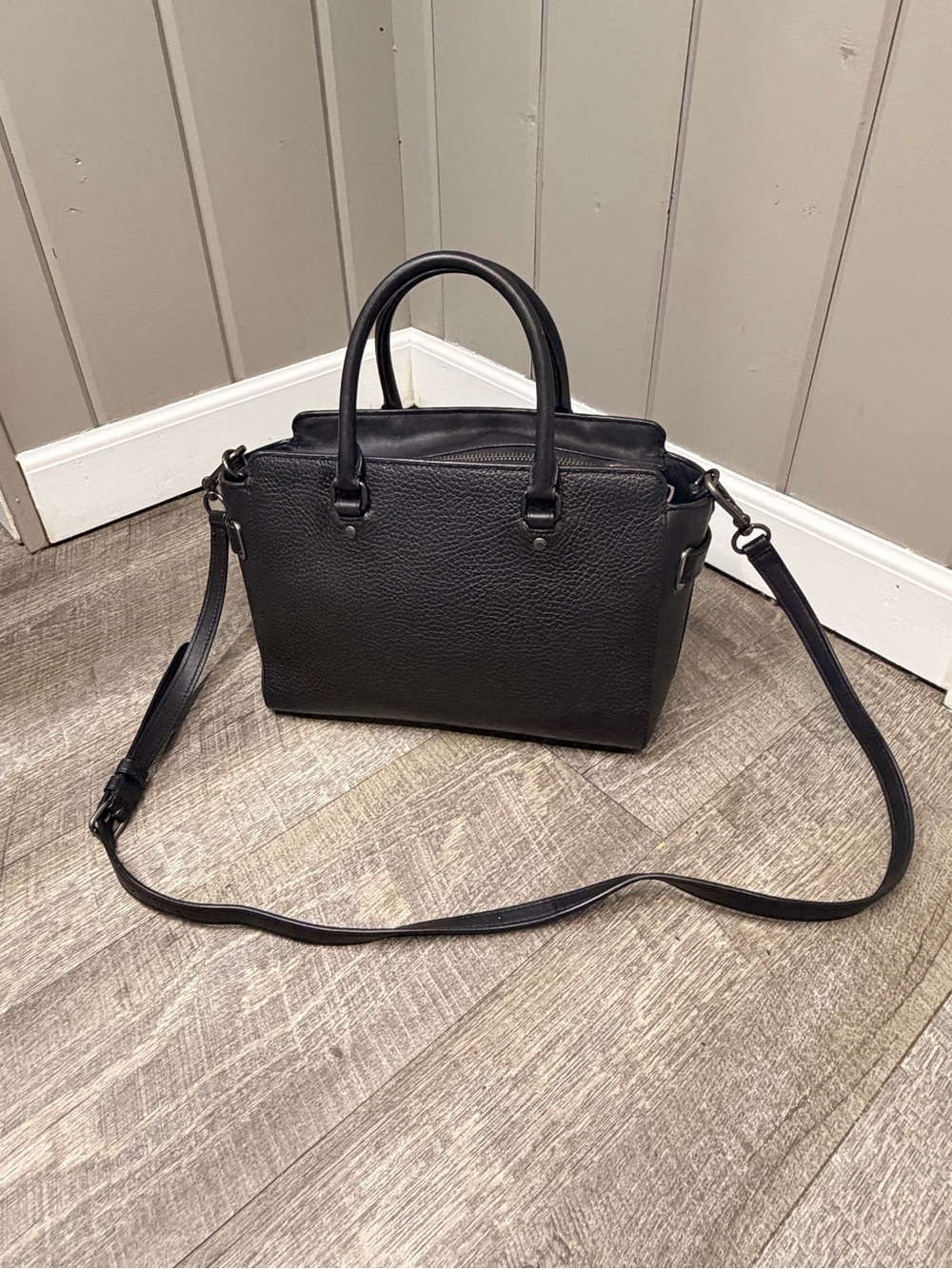 Coach Blake Black Pebble Leather Chain Accent Satchel - Picture 3 of 9